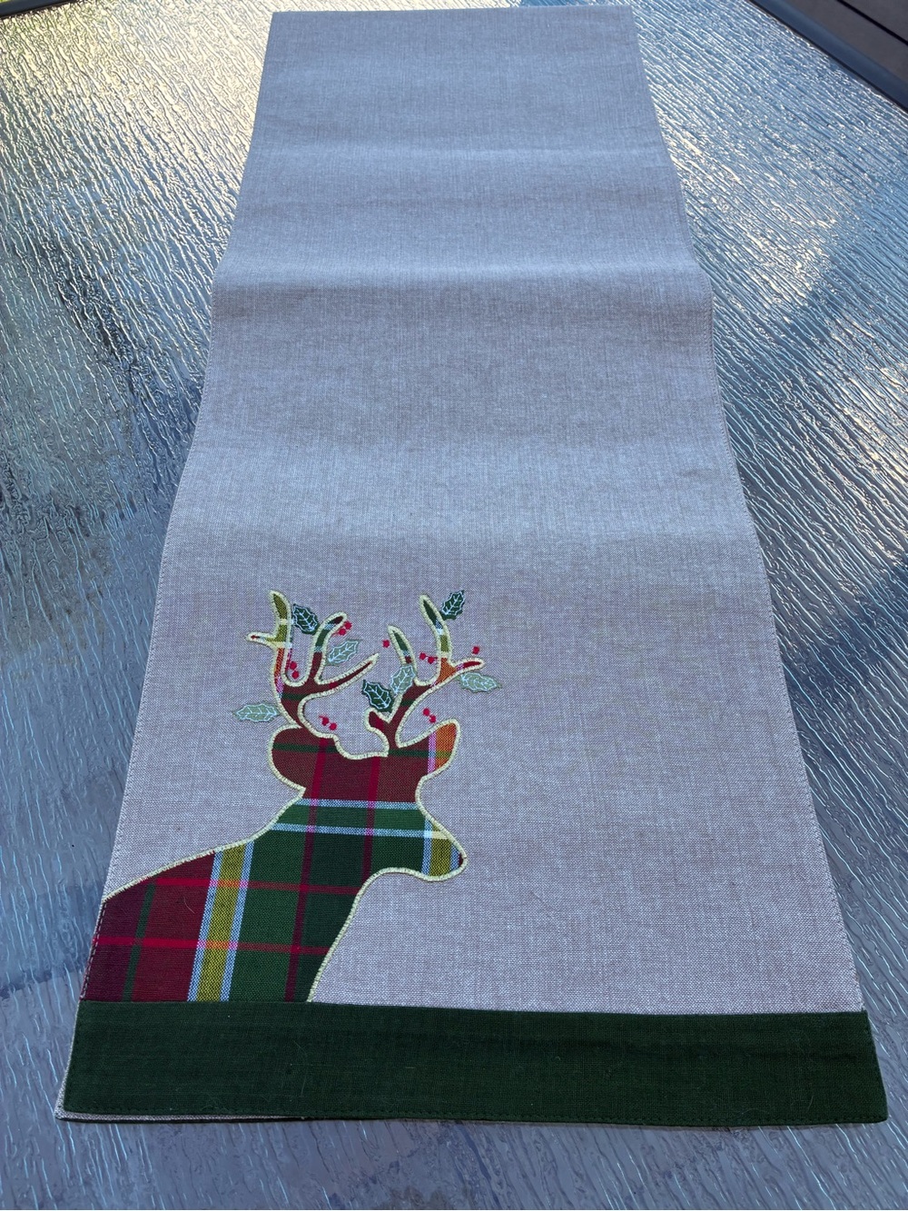Pier 1 Plaid Deer Holiday Decor Table Runner Cotton